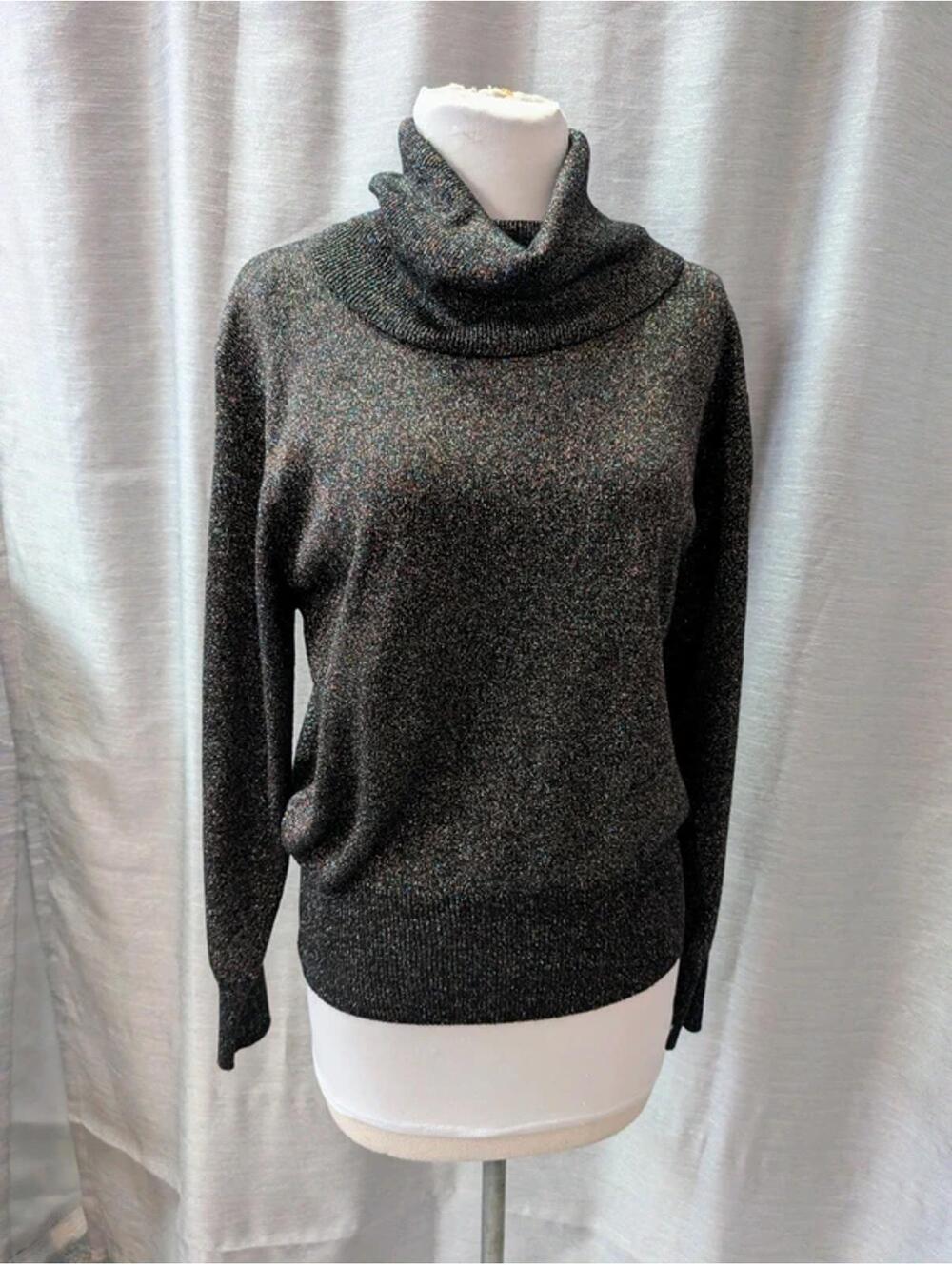 Black Sparkly Metallic Rainbow Sweater L